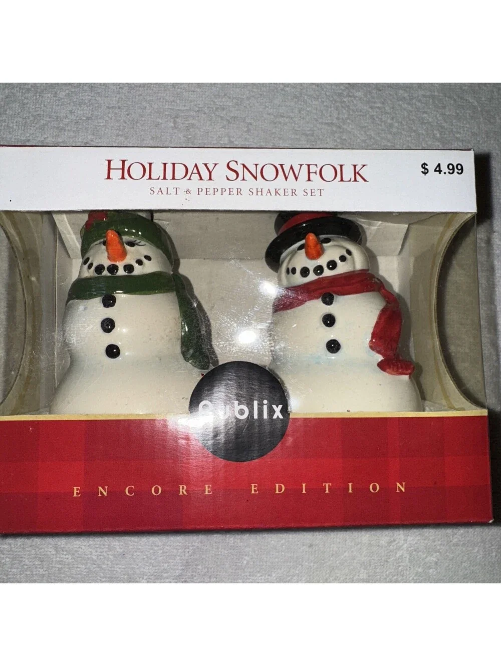 Holiday Snowfolk Publix Ceramic Salt & Pepper Shaker Set Snowman Christmas